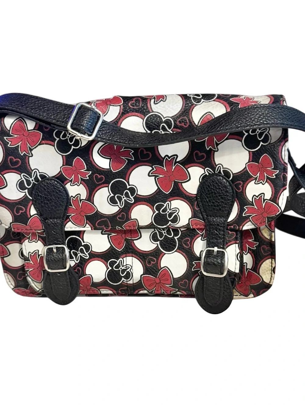 Disney “Minnie Loves Dots” Black & Red Minnie Ears Book Bag Satchel Buckle Front